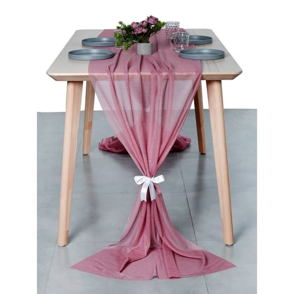 MDS pack of 25 Wedding 29 x 120 inches Sheer chiffon Table Runner for Rustic Boho Wedding Banquet Decor for 10Ft Table Runners - mauva