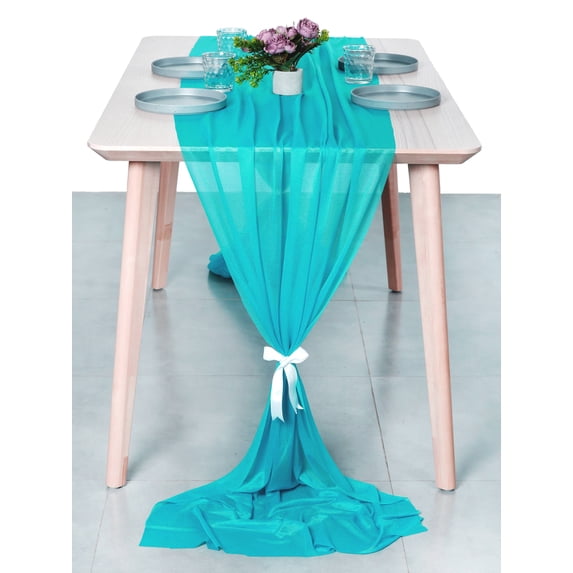 MDS pack of 5 Wedding 29 x 170 inches Sheer chiffon Table Runner for Rustic Boho Wedding Banquet Decor for 14ft Table Runners -Peacock blue