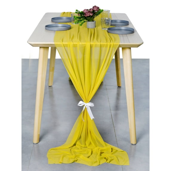 MDS pack of 5 Wedding 29 x 170 inches Sheer chiffon Table Runner for Rustic Boho Wedding Banquet Decor for 14ft Table Runners -Yellow