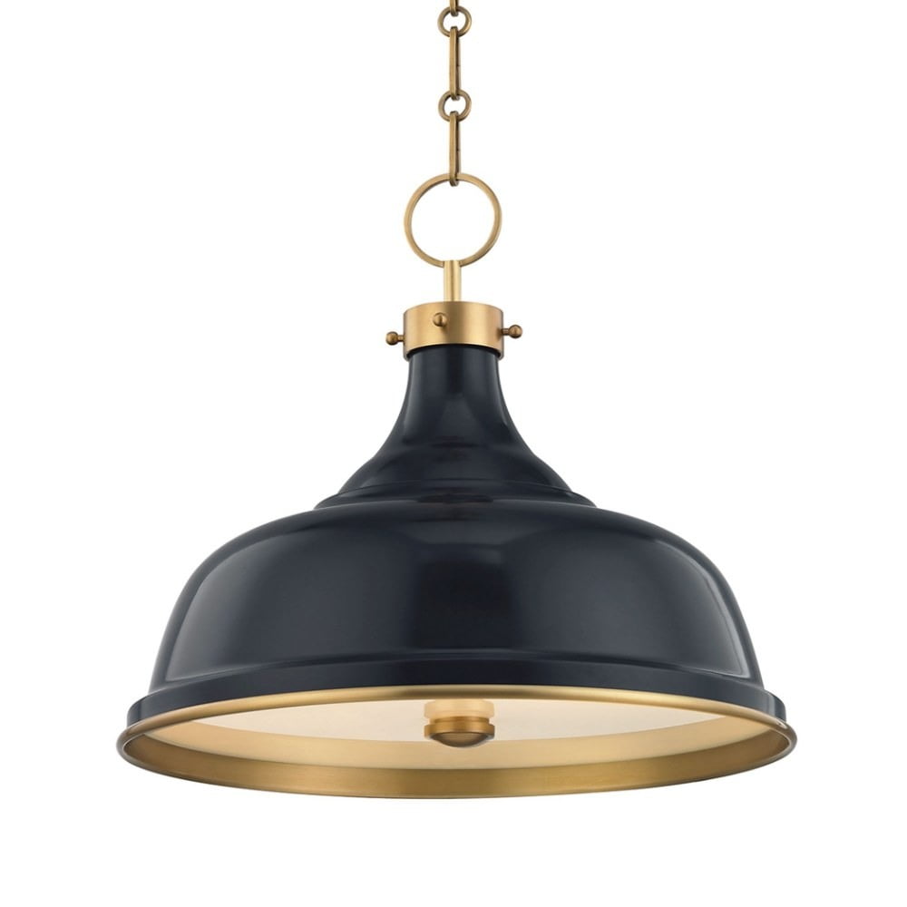 Aged Brass Elegance 3-Light Indoor/Outdoor Pendant with Off-White Shade