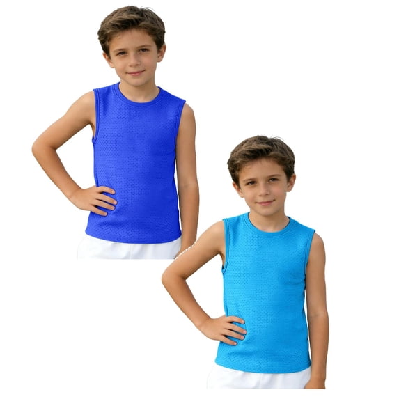 MDUKONU 2 Pack Boys Tank Tops Casual Sleeveless Crewneck Athletic Workout Tees Mesh Basketball Vest Basic Solid Undershirts Sizes 5-12 Years