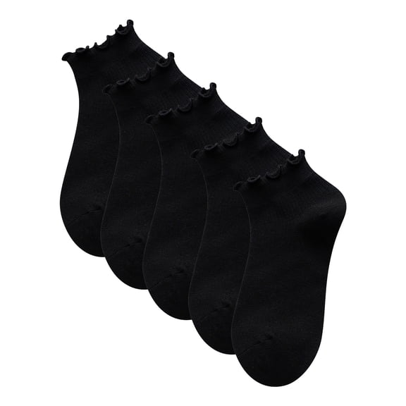 MDUKONU 5 Pairs of Ruffle Socks Women, Cute Ruffle Ankle Socks Black