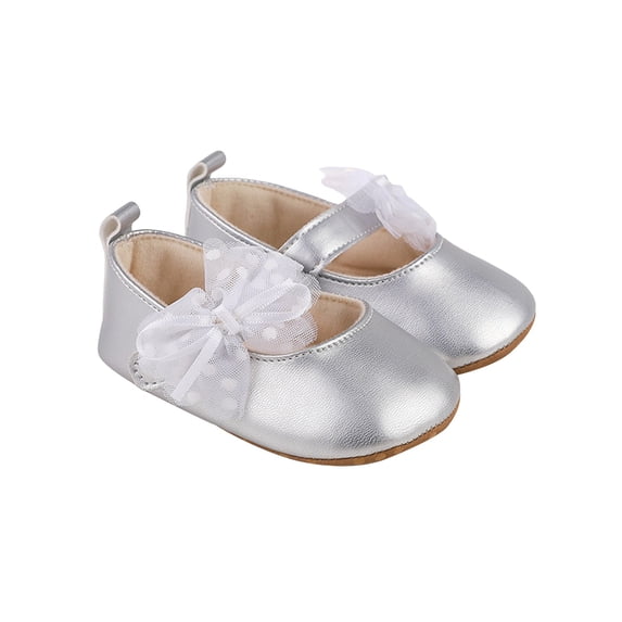 MDUKONU Baby Girls Mary Jane Sequins Flats PU Leather Wedding Party Princess Ballet Shoe Rubber Sole Prewalker Toddler First Crib Shoes Silver 0-3Months