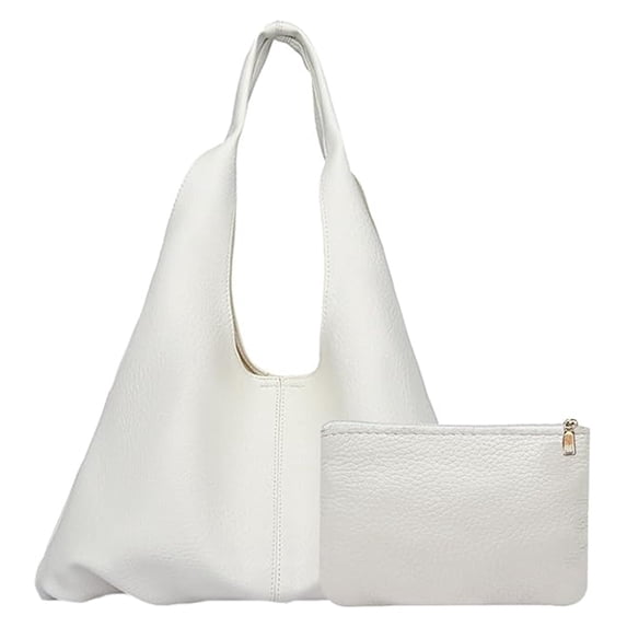 MDUKONU Bags Purse for Women Ultra Soft Foldable Shoulder Slouchy Handbags White
