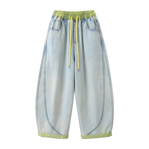 MDUKONU Boys Baggy Loose Straight Leg Jeans Elastic Waist Wide Leg Cute Casual Denim Pants with Pocket Streetwear Size: 7-8 Years Yellow