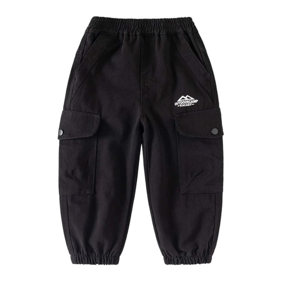 MDUKONU Boys Cargo Pants Casual Solid Color Outdoor Trouser with Pockets Soft Fashion School Pants Size: 5-6 Years Black