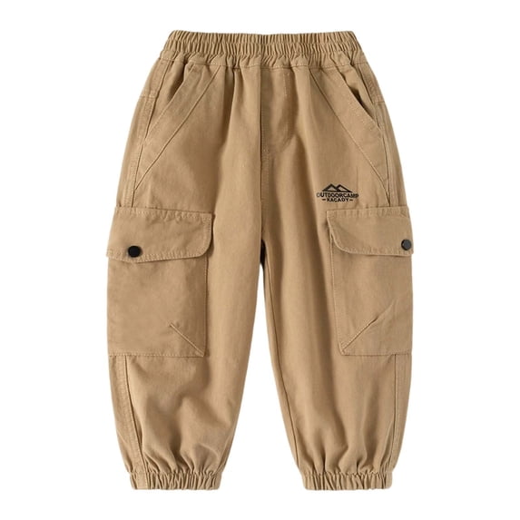 MDUKONU Boys Cargo Pants Casual Solid Color Outdoor Trouser with Pockets Soft Fashion School Pants Size: 8-9 Years Khaki