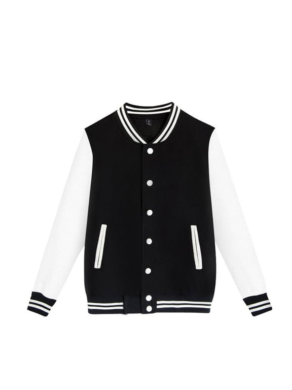 Boys Girls Varsity Baseball Jacket Long Sleeve Personalized Bomber Jackets Size: 110 Black
