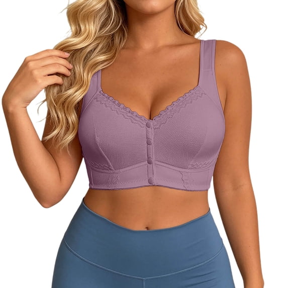MDUKONU Bra for Senior Women, Front Closure Bras for Older Women, 2026 Full Coverage No Underwire Bra Size: 95D Purple