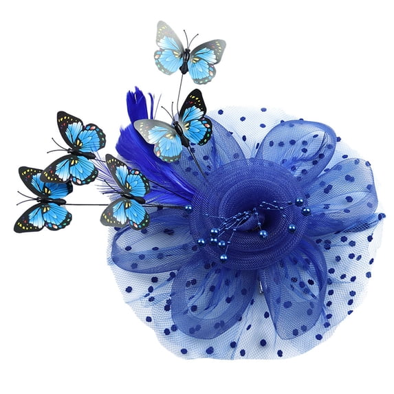 MDUKONU Butterfly Derby Hat 2026 - Classic Tea Party Hats with Hair Clip, 1920s 50s Fascinators for Lady Woman Blue