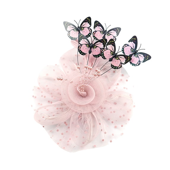 MDUKONU Butterfly Derby Hat 2026 - Classic Tea Party Hats with Hair Clip, 1920s 50s Fascinators for Lady Woman Pink