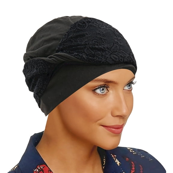 MDUKONU Cotton Chemo Turban Headwear, Soft Cancer Elastic Cap for Women with Hair Loss Black