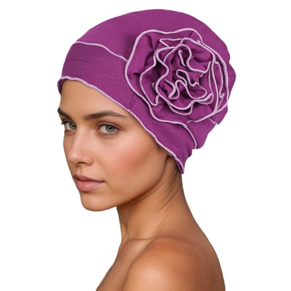 MDUKONU Cotton Chemo Turban Headwear, Soft Cancer Headwear Elastic Cancer Cap for Women with Hair Loss Purple