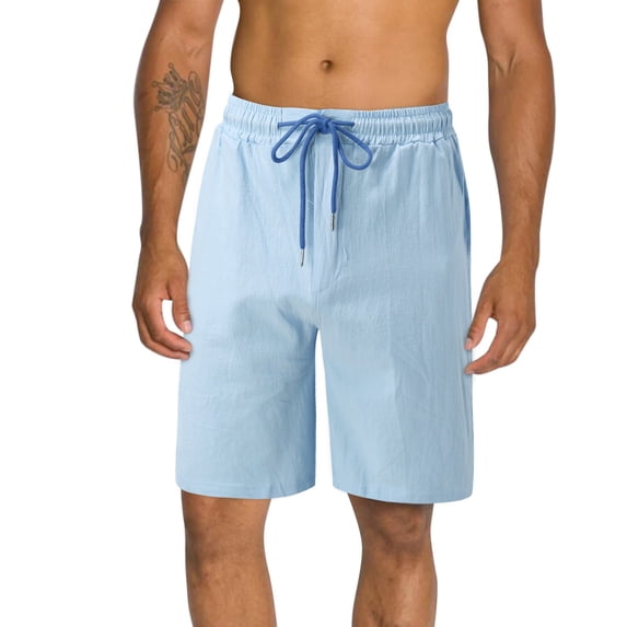 MDUKONU Cotton Linen Shorts Men Soft Cotton Slim Fit Stretchy Blue XXXL