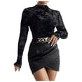 thumbnail image 1 of MDUKONU Floral Mesh Long Sleeve Tops for Women Neck See Through Fitted Going Out Top Black XXL, 1 of 5