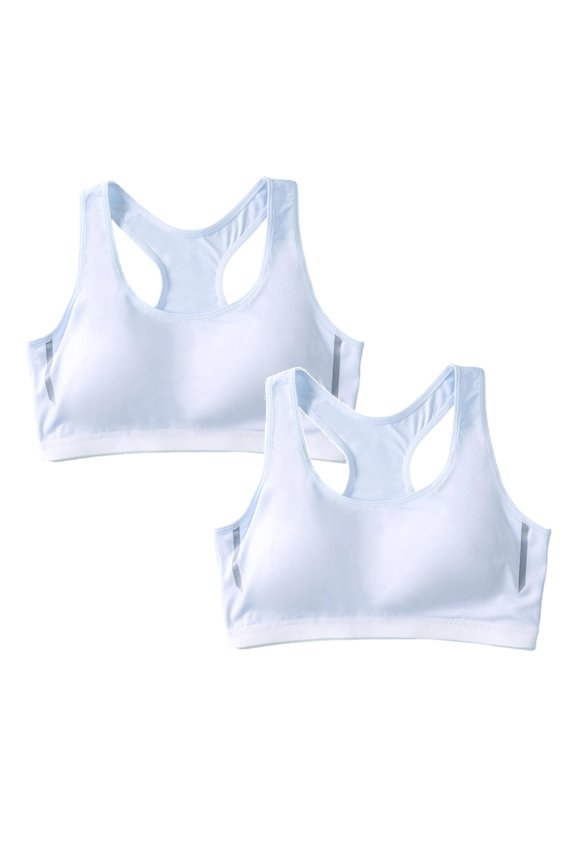 Girls Racerback Wireless Training Bra Sweat Wicking Light Pad Athletic Undergarment for School Dance, 2 Pack