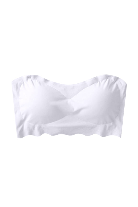 Girls Training Strapless Bandeau Bras Cami Tube Top Seamless Padding Bralettes White One Size
