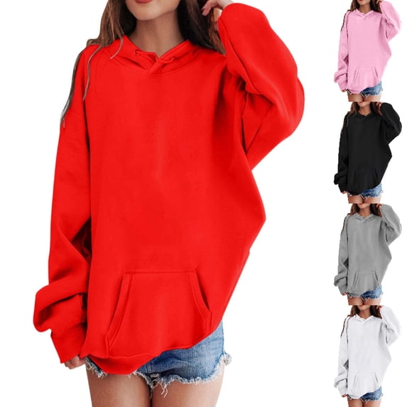 MDUKONU Hoodies for Girls Kids Boys Cute Sweatshirt Oversized Long Sleeve Pullover Tops Trendy Preppy Clothes Size: 11-13 Years Red