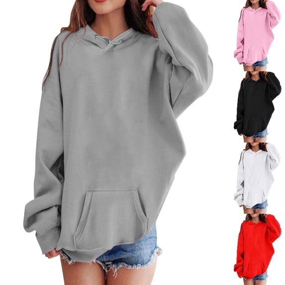 MDUKONU Hoodies for Girls Kids Boys Cute Sweatshirt Oversized Long Sleeve Pullover Tops Trendy Preppy Clothes Size: 9-10 Years Grey