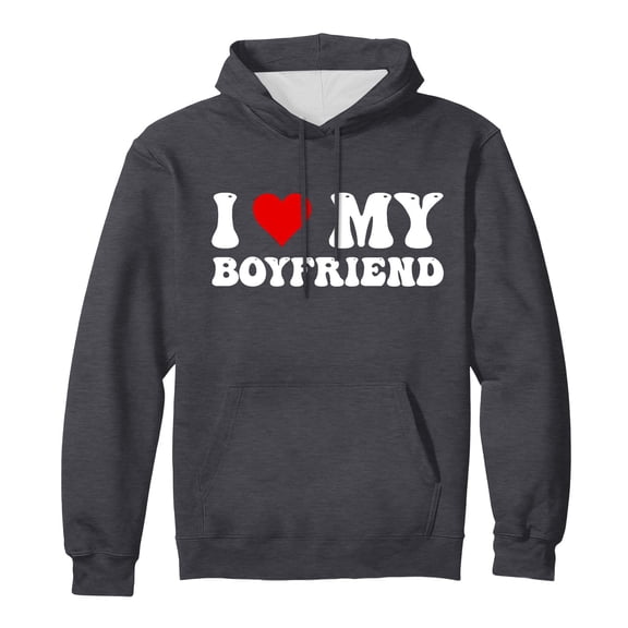 MDUKONU I Heart My Boyfriend Women's Hoodie I Love My Boyfriend Hoodie Valentine's Gift for Girlfriend Grey M