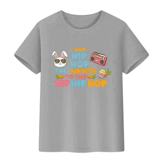 MDUKONU Kids Easter Shirt Short Sleeve Tee Tops Easter Toddler Girls Boys Graphic Tee Light Gray 4-5 Years