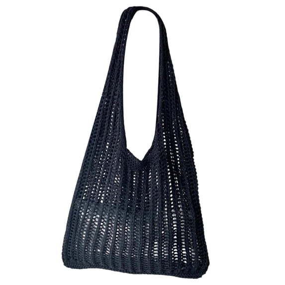 MDUKONU Knitted Shoulder Tote Bag Crochet Beach Bag Tote Handbags for Women Black