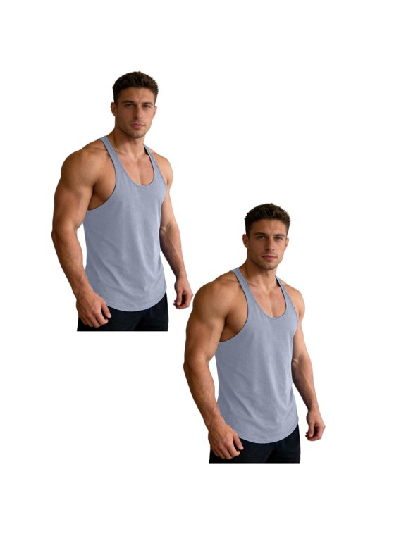 Men's Bodybuilding Stringer Tank Tops Y-Back Gym Fitness Workout Training Running T-Shirts Athletic Sleeveless Top, 2 Pack