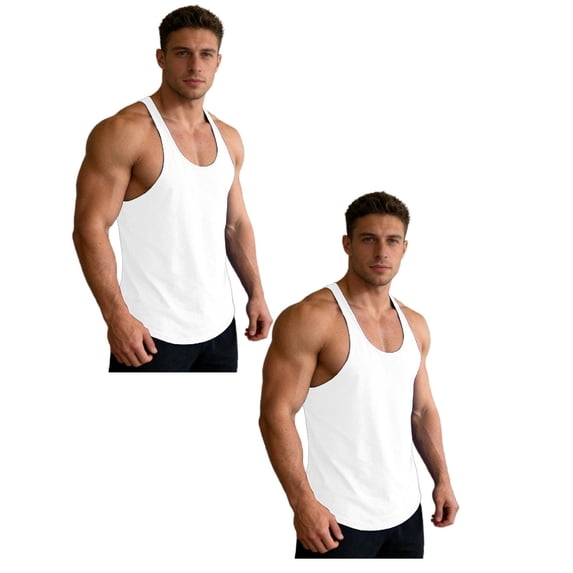 MDUKONU Men's Bodybuilding Stringer Tank Tops Y-Back Gym Fitness Workout Training Running T-Shirts Athletic Sleeveless Top, 2 Pack