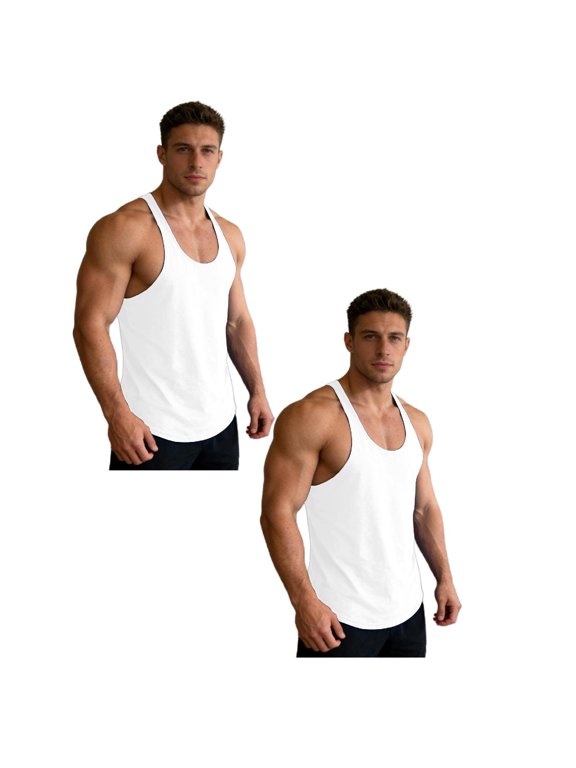 Men's Bodybuilding Stringer Tank Tops Y-Back Gym Fitness Workout Training Running T-Shirts Athletic Sleeveless Top, 2 Pack