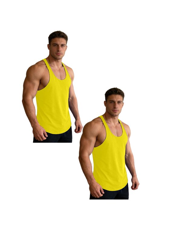 Men's Bodybuilding Stringer Tank Tops Y-Back Gym Fitness Workout Training Running T-Shirts Athletic Sleeveless Top, 2 Pack