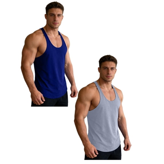 MDUKONU Men's Bodybuilding Stringer Tank Tops Y-Back Gym Fitness Workout Training Running T-Shirts Athletic Sleeveless Top, 2 Pack