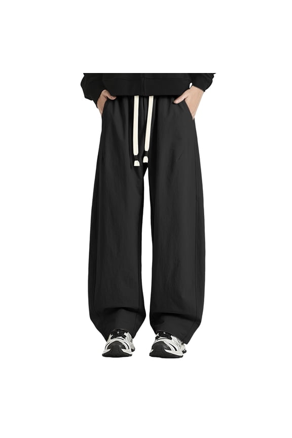 Men's Casual Pants with Curved Hem Flexible Stretch Fabric for Lightweight Comfortable Street Style Daily Wear Black XL