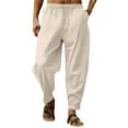 thumbnail image 1 of MDUKONU Men's Lightweight Summer Linen Blend Trousers Straight Leg Casual Wear KH1 XXL, 1 of 7