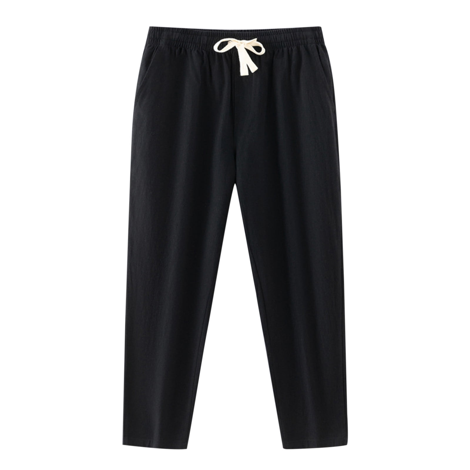 MDUKONU Men's Linen Joggers Drawstring Waist Travel Wear Black XL ...