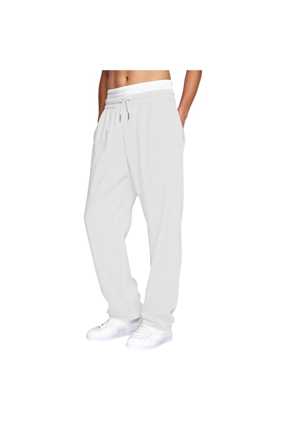 Men's Straight Leg Casual Pants Featuring Double Layer Waistband Comfortable Solid Joggers For Daily Wear White S