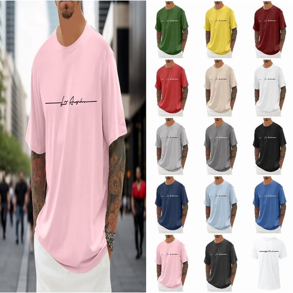 MDUKONU Mens T Shirts Big and Tall Shirt Loose Fit Crewneck Shirts Short Sleeve Casual Tops Athletic Shirt Summer Fashion Shirt Pink L3
