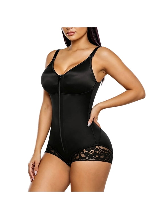 Shapewear for Women Tummy Control Half Body Shaper Snatched Zipper Lifting Faja Colombiana Bodysuits for Women Size: S Black