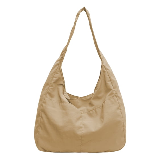 MDUKONU Shoulder Bags for Women Trendy Lightweight Nylon Foldable Bags Work Tote Bag Handbags Purse Beach Holiday Travel Khaki