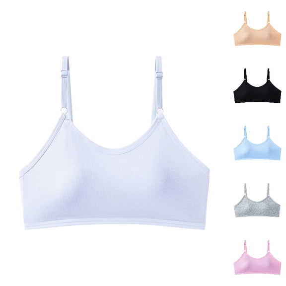 MDUKONU Sport Cami Bras Cotton for Teens Girls Training Bras with Adjustable Straps Fixed Pads Size: A White