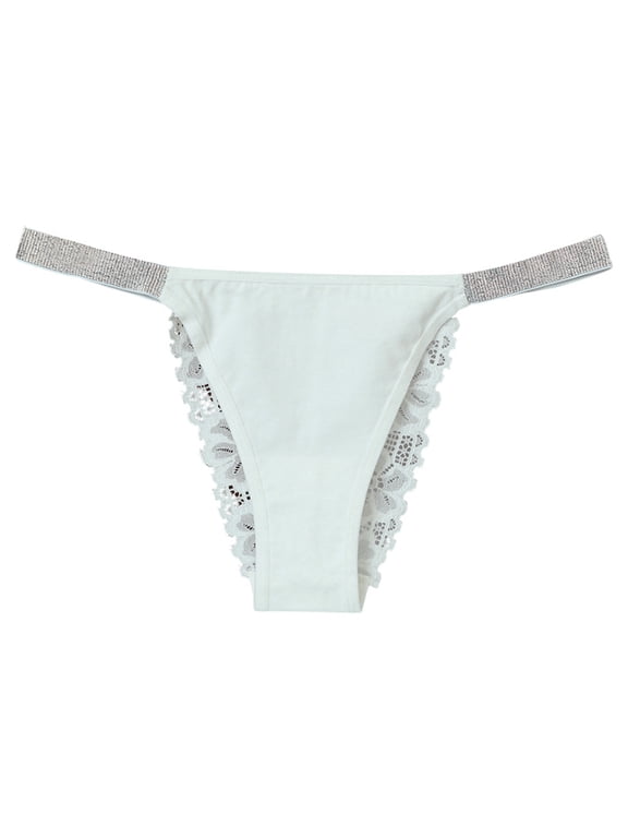 Thongs for Women Shine Strap Underwear Hollow Lace Thong Panties Breathable Low Waist Underpants Size: M White