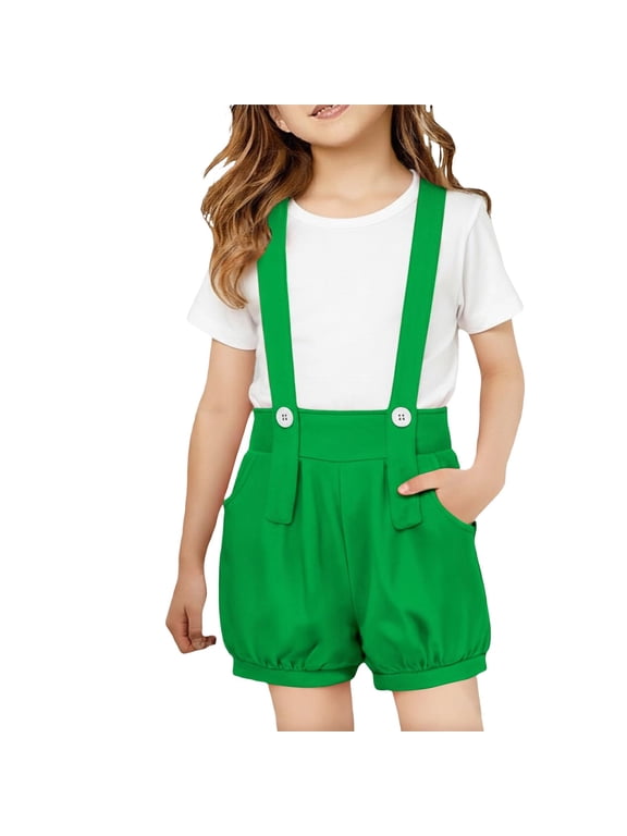 Toddler Boys Girls Overall Shorts Suspender Shorts Bottoms Cotton Shortall Kids Bloomers Short Overalls School Clothes Green 13-14 Years