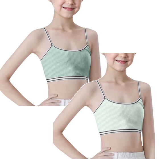 MDUKONU Training Bras for Girls Seamless Cami Bralettes Sports Striped Vest, Size 9-14, 2 Pack