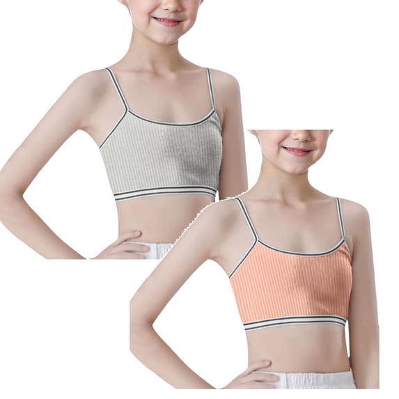 MDUKONU Training Bras for Girls Seamless Cami Bralettes Sports Striped Vest, Size 9-14, 2 Pack