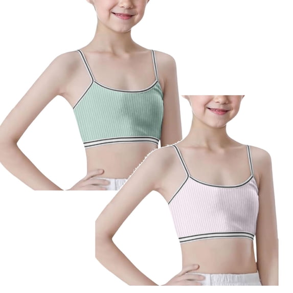 MDUKONU Training Bras for Girls Seamless Cami Bralettes Sports Striped Vest, Size 9-14, 2 Pack