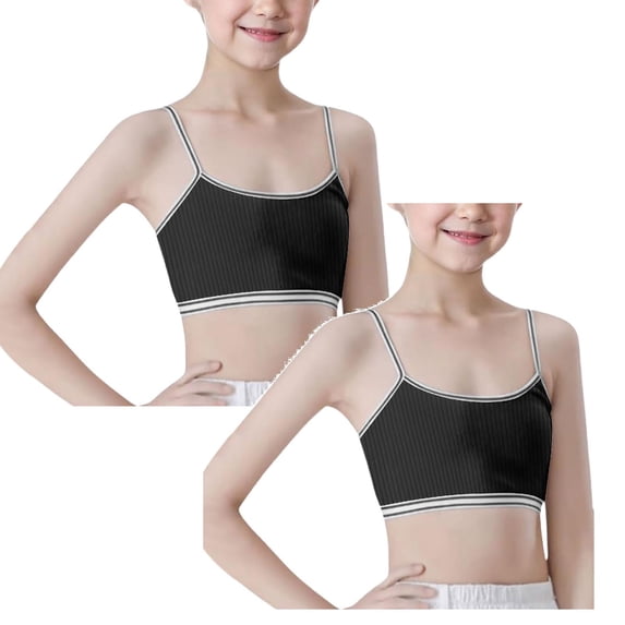 MDUKONU Training Bras for Girls Seamless Cami Bralettes Sports Striped Vest, Size 9-14, 2 Pack
