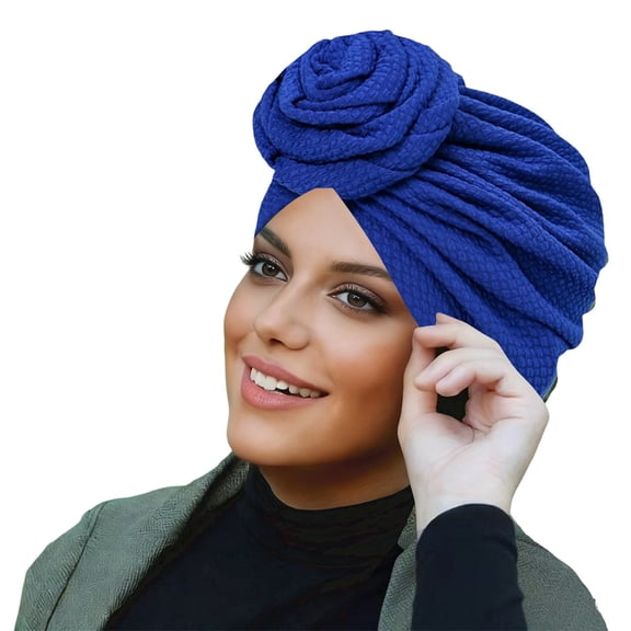 MDUKONU Turbans Head Wrap for Women Chemo Head Wraps Stretch Soft Pre Tied Knot Fashion Cancer Hat Turban Headwear Cap Blue