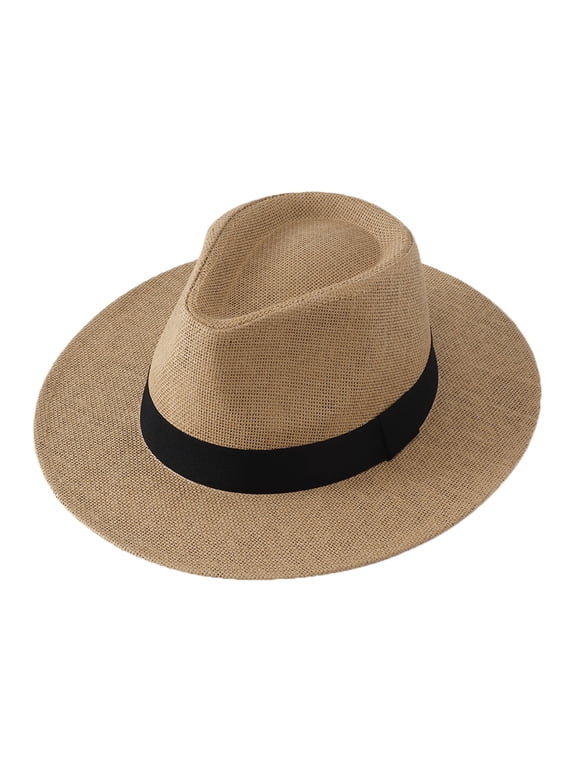 Wide Brim Panama Hat for Men, Roll Up Cowboy Hat Straw Fedora Sun Hats for Beach, Outdoor Travel, Fishing, Gardening Size: One Size