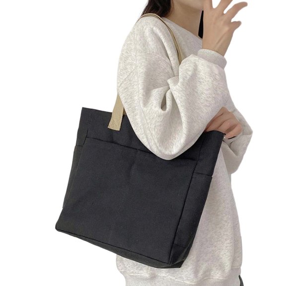 MDUKONU Women Canvas Tote Bag with an External Pocket, Reusable Grocery Shopping Bag, Daily Essentials
