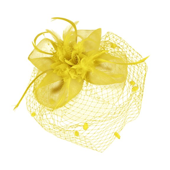 MDUKONU Women Fascinator Hats 20S 50S 80S Tea Party Wedding Pillbox Hat Mesh Flower with Hair Clip Yellow