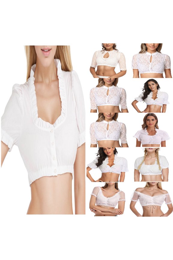 Women German Dirndl Blouse Bavarian Oktoberfest White Dirndl Shirts for Women Size: XXXXL White